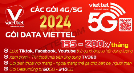 goi cuoc data 4g 5g viettel 135k 200k thang 2024